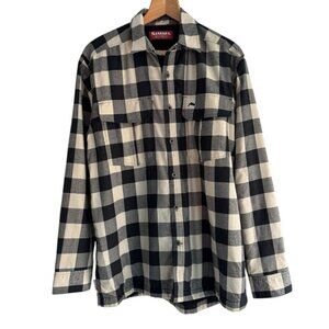 Simms Fishing Coldweather Shirt Men's M Black Cream Flannel Thermal Waffle Lined